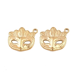 Настоящее золото 14K 304 подвески из нержавеющей стали, маска очарование, реальный 14 k позолоченный, 18.5x22x2.5 мм, отверстие : 1.8 мм
