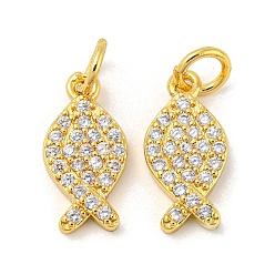 Прозрачный Рыба-Иисус/ихтус настоящий 18k позолоченная стойка латунь подвески с микро-паве кубический цирконий, долговечный, без свинца и без кадмия, прозрачные, 14x7x2 мм, отверстие : 3.5 мм