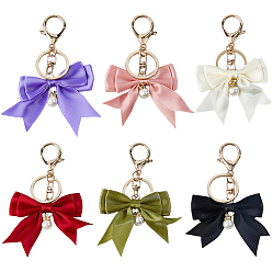 (52) Непрозрачная лаванда 6шт 6 цвета полиэстер бант брелок, с сплава кольца и омара коготь застежками, золотые, разноцветные, 100 мм, 1 шт / цвет