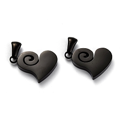 Electrophoresis Black 304 Stainless Steel Pendants, Manual Polishing, Heart, Ion Plating(IP), Electrophoresis Black, 20x14x3.5mm, Hole: 6x2.5mm