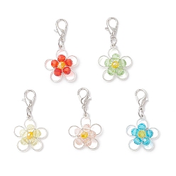 (52) Непрозрачная лаванда Подвесные украшения из сплава и стекла, с карабин-лобстерами , цветок, разноцветные, 32.5 мм
