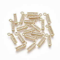 Letter I Brass Cubic Zirconia Charms, Letter, Clear, Real 18K Gold Plated, Letter.I, 10x4x1.5mm, Hole: 1mm