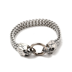 Античное Серебро Череп викинга 304 браслеты из нержавеющей стали и пшеничной цепи для мужчин, сплав застежка, античное серебро, 8-1/4 дюйм (21 см)