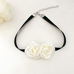 Белый Двойные 3d розовые полиэстеровые колье-чокер с цепочками на концах из сплава, платина, белые, 12.60 дюйм (32 см)