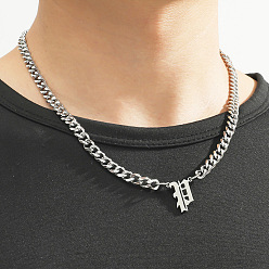 Letter P 304 кубинские звенья цепи с подвеской из нержавеющей стали, цвет нержавеющей стали, не тускнеет, Письмо P, 19.69 дюйм (50 см)