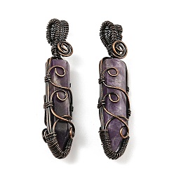 Аметист Подвески из натурального аметиста , с покрытием стойки красным медным тоном и обмоткой из латунной проволоки, без свинца и без кадмия, конус, 61x15.5x14 мм, отверстие : 4 мм