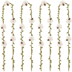 (404) Непрозрачное AB Кислое яблоко 4 шт. полиэстеровые и льняные ленты для соломенных шляп с цветочным рисунком из ротанга, цветочный белый, 1100 мм, Цветок: 40x40x14 мм