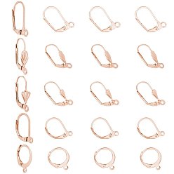 Rose Gold 20Pcs 5 Style  PVD Vacuum Plating 304 Stainless Steel Leverback Earring Findings, with Loop, Rose Gold, 14.5x12x2mm, Hole: 1mm, Pin: 0.8x1mm, 4pcs/style