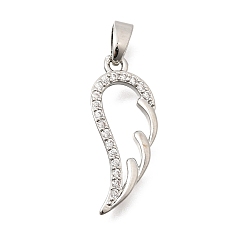 Платина Латунные подвески с фианитами, крылатые прелести, долговечный, платина, 21x9x2 мм, отверстие : 5x3 мм