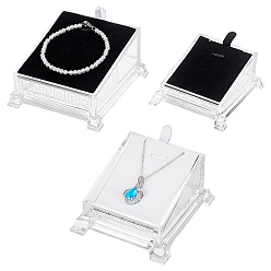 Clear 3Pcs 3 Style Acrylic Jewelry Display Stands, with Flannelette and Iron Settings, for Jewelry Display Stands Holder, Clear, 1pc/style