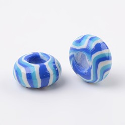 Небесно-голубой Ручная работа полимерной глины эмали европейские шарики, бусины с большими отверстиями в форме шайбы, голубой, 14x7.5 мм, отверстие : 5.5 мм