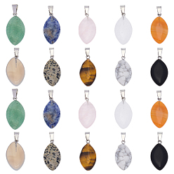 Смешанные камни 20 шт. 10 стили подвески из натуральных смешанных драгоценных камней в форме конского глаза, с латунной фурнитурой платинового цвета, смешанные окрашенные и неокрашенные, 27~30x12~15x5~6 мм, отверстие : 2x7 мм, 2 шт / стиль