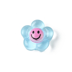 Светло-Голубой Кабошоны из полупрозрачной смолы, цветок с улыбающимся лицом, Небесно-голубой, 9x9x3.3 мм