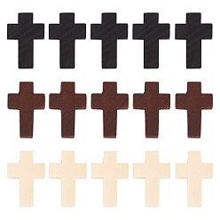 Mixed Color Wood Pendants, Dyed, Cross, Mixed Color, 22x15x4.2mm, Hole: 2mm, 3 Colors, 32pcs/color, 96pcs/box
