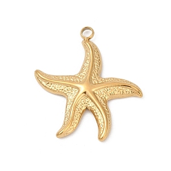 Морская звезда 304 подвески из нержавеющей стали, ионное покрытие (ip), очарование морского организма, реальный 18 k позолоченный, морская звезда, 25x22x2.5 мм, отверстие : 2 мм