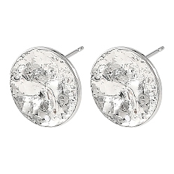 Platinum SHEGRACE Brass Stud Earring Findings, Flat Round, Cadmium Free & Lead Free & Nickel Free, Platinum, 15mm, Hole: 1.2mm, Pin: 11x0.7mm