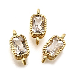 Прозрачный Настоящие 18 k позолоченные латунные соединители с микропаве из кубического циркония, долговечный, прямоугольные, прозрачные, 11.9x5.2x3.5 мм, отверстие : 1.2 мм