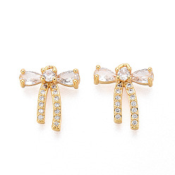 Настоящее золото 18K Латунные микро проложить кубического циркония прелести, бантом, реальный 18 k позолоченный, 14x12.5x4 мм, отверстие : 1 мм
