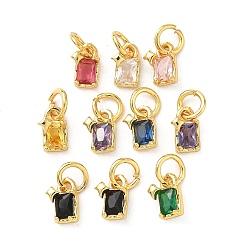 (52) Непрозрачная лаванда Латунь с кубическим цирконием подвеской, прямоугольник амулеты, с целью перехода в кольце, золотые, разноцветные, 7.5x4.5x3.5 мм, отверстие : 3.5 мм