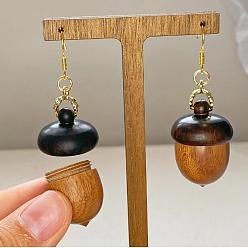 Перу Серьги-подвески из латуни и дерева в форме сосновой шишки, со сплавом, золотые, Перу, 55x20 мм