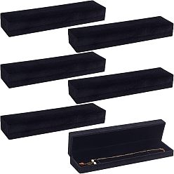 Черный 6шт картонные коробки для браслетов, крышка с бархатом, украшения подарочные коробки, прямоугольные, чёрные, 24.5x5.7x3.6 см