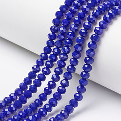 Bleu Perles de verre opaques de couleur unie, facette, rondelle, bleu, 10x8mm, Trou: 1mm, Environ 63~65 pcs/chapelet, 49~50 cm
