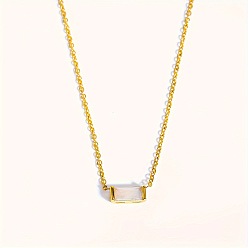 Белый Ожерелья с прямоугольным кулоном из латуни с кубическим цирконием в стиле камня рождения для женщин, золотые, белые, 15.75 дюйм (40 см)