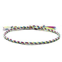 Medium Violet Red Cotton Cord Braided Adjustable Bracelets, with Brass Bead, for Men and Women, Medium Violet Red, Inner Diameter: 2-3/8 inch(6cm)