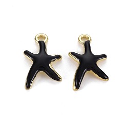 Черный Стойки подвески обшивки сплава, с эмалью, без кадмия и без свинца, морская звезда, золотой свет, чёрные, 17x11.5x3 мм, отверстие : 1.8 мм