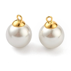 Золотой 304 подвески из нержавеющей стали, с белыми пластиковыми бусинами из искусственного жемчуга, золотые, 15.5x12 мм, отверстие : 1.6 мм