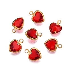 Красный K 9 стеклянные подвески, с фурнитурой позолоченной латунной, граненые, сердце, красные, 9.5x6.5x3 мм, отверстие : 1.2 мм