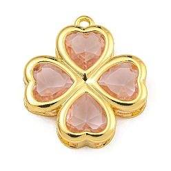 Настоящее золото 18K Стеклянные подвески из латуни с покрытием стойки, долговечный, клевер, реальный 18 k позолоченный, 23x21x5.5 мм, отверстие : 1.6 мм