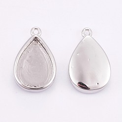 Платина Сеттинги для кулона (кабошонов), латунь , чашки безель с краями, долговечный, слеза, платина, лоток : 12.5x8.7 мм, 16.6x10.5~11.5x3.5 мм, отверстие : 0.8 мм