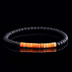 Смешанные камни Браслеты из матового синтетического немагнитного гематита и натуральной императорской яшмы для мужчин, круглый и колонки