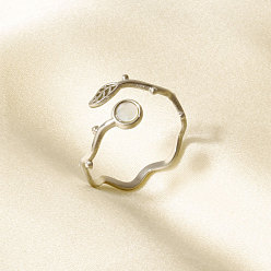 Нержавеющая Сталь Цвет 304 Открытые кольца-манжеты из нержавеющей стали с натуральными ракушками для женщин, лист, цвет нержавеющей стали, 9 мм, внутренний диаметр: 17 мм