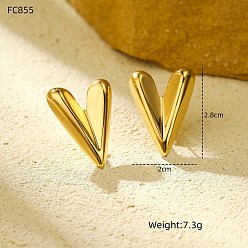 Golden 304 Stainless Steel Stud Earrings, for Women, Heart, Golden, 28x20mm