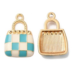 Средний Аквамарин Подвеска из эмали из сплава и стразов, долговечный, без кадмия, без никеля и без свинца, золотые, сумочка очарование, средний аквамарин, 21x13.5x2.4 мм, отверстие : 1.6 мм, пригодный для стразов 1.2 мм