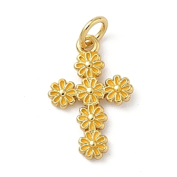 Золотистый Латунь эмаль подвески, крест прелести, с целью перехода в кольце, стойки покрытие, долговечный, без свинца и без кадмия, реальный 18 k позолоченный, золотые, 17.5x11.5x1.5 мм, отверстие : 3 мм
