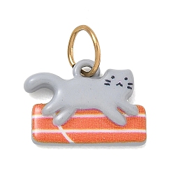 Gris Pendentifs en acier inoxydable imprimés, breloques en forme de chat qui court, or, grises , 304mm, Trou: 11x14.5x2mm