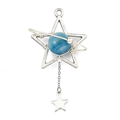 Hemimorphite Natural Hemimorphite Pendants, Alloy Star Charms, Antique Silver, 50x27x11.5mm, Hole: 2mm