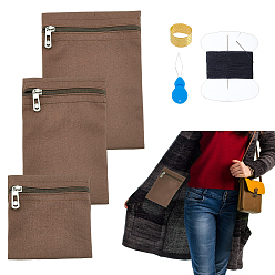 Saddle Brown DIY Sewing Pocket Kits, Including 3Pcs 3 Styles Canvas Cloth Packing Pouches Zipper Bags, Rectangle Square, with 1Pc Iron Sewing Thimbles, Sewing Threader and 1 Bag DIY Sewing Kits, Saddle Brown, 12~21.5x11.7~15.5x0.25~0.3cm, 1pc/style