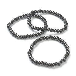 Magnetic Hematite Synthetic Non-magnetic Hematite Beaded Stretch Bracelets, Round, Beads: 6~6.5mm, Inner Diameter: 2-1/4 inch(5.55cm)