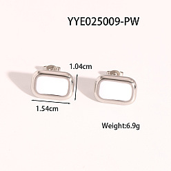 Нержавеющая Сталь Цвет Винтажные 304 прямоугольные серьги-гвоздики из нержавеющей стали с белой эмалью для женщин, цвет нержавеющей стали, 10.4x15.4 мм