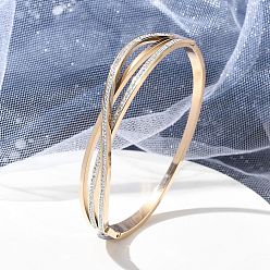 Розовое Золото Ионное покрытие (ip) 304 браслеты из нержавеющей стали, полимерной глины, страз, для женщин, розовое золото , Внутренний диаметр: 4.8~5.1x5.8~6 cm