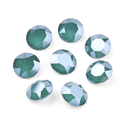 Изумруд Заостренные задние и задние боковые кабошоны из стразного стекла, класс А, имитация нефрита, стиль мокко, граненые, плоско-круглые, изумруд, 8x4.5 мм