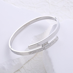 Нержавеющая Сталь Цвет Шарнирные браслеты из нержавеющей стали со стразами для женщин, цвет нержавеющей стали