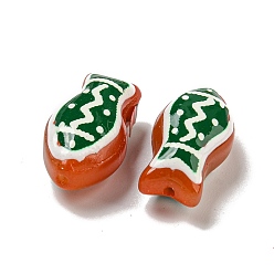 Темно-Зеленый Прозрачные стеклянные бусины ручной работы, бусины ручной работы, с эмалью, рыба, темно-зеленый, 21.5x11x8.5~10 мм, отверстие : 1.2~1.5 мм
