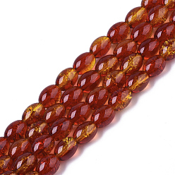 Коричневый Прозрачные треск стекла бисер нитей, овальные, коричневые, 8x5.5~6 мм, отверстие : 1 мм, около 100 шт / нитка, 31.4 дюйм