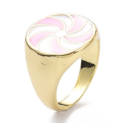 Pink Pinwheel Pattern Alloy Enamel Finger Rings, Light Gold, Pink, 3.5~16.5mm, US Size 7 1/4(17.5mm)