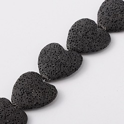 Schwarz Synthetische Lavasteinperlenstränge, Herz, gefärbt, Schwarz, 27~30x28~30x8~10 mm, Bohrung: 1 mm, ca. 15 Stk. / Strang, 15.3 Zoll